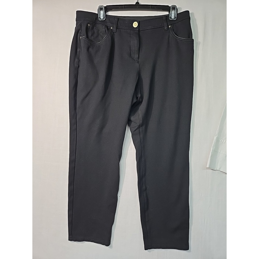 Chicos Size 2 Short L 12 So Slimming Straight Leg Trousers Black Classic Elastic